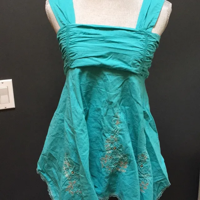 Turquoise Embroidered Stretchy Top photo 1
