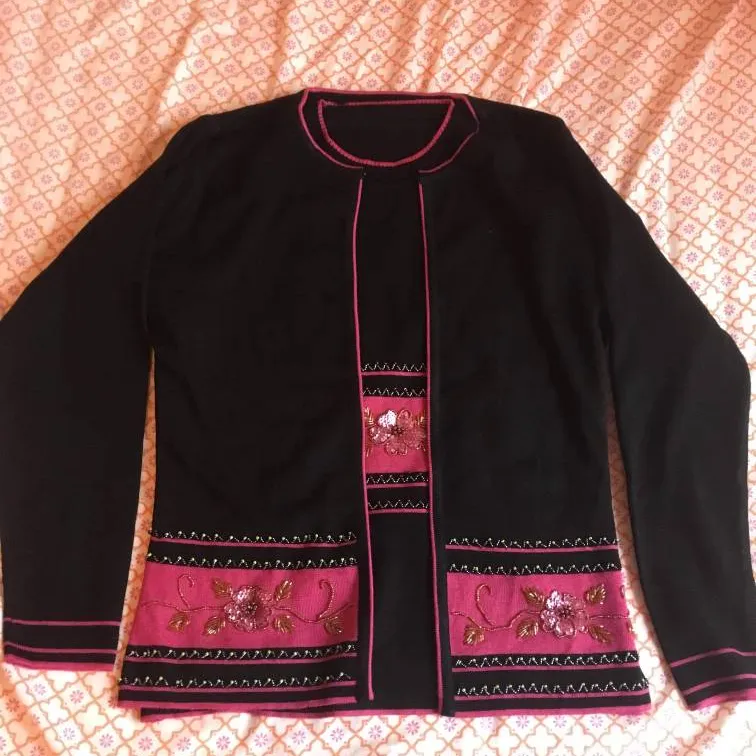 Beaded Two Piece Cardigan Sweater Embroidered New Nwot photo 1