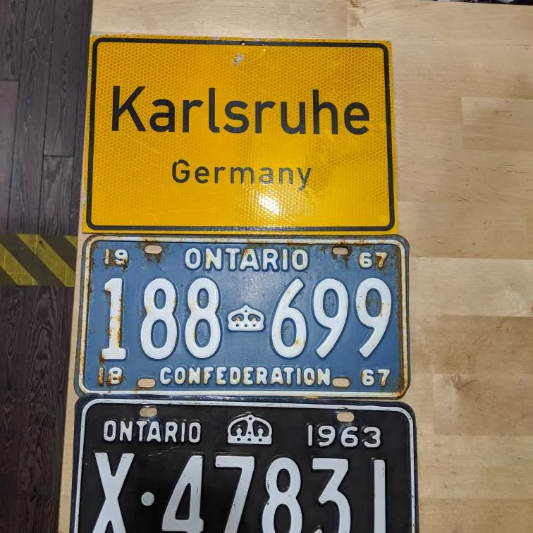 Vintage License Plates And German Road Sign photo 1