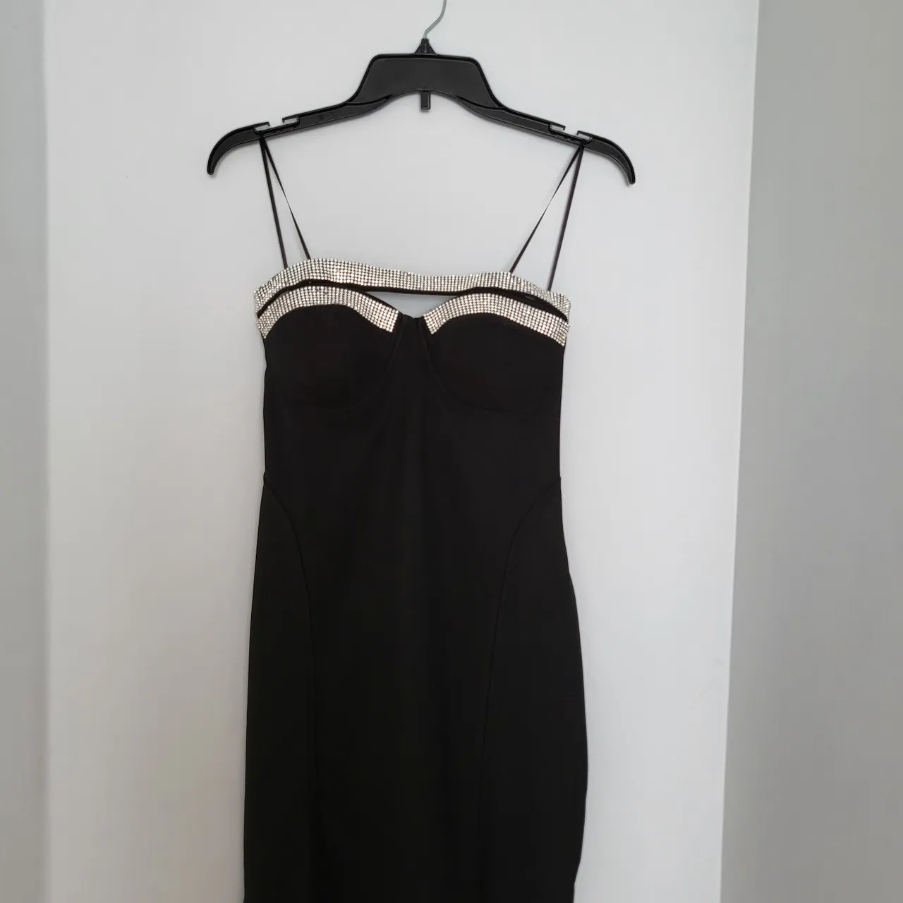 Black rhinestone strapless mini dress s photo 1