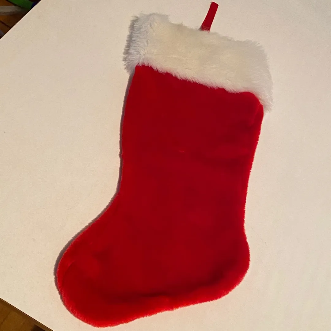 Red and white Santa Christmas stocking! Faux fur  furry Xmas ... photo 1