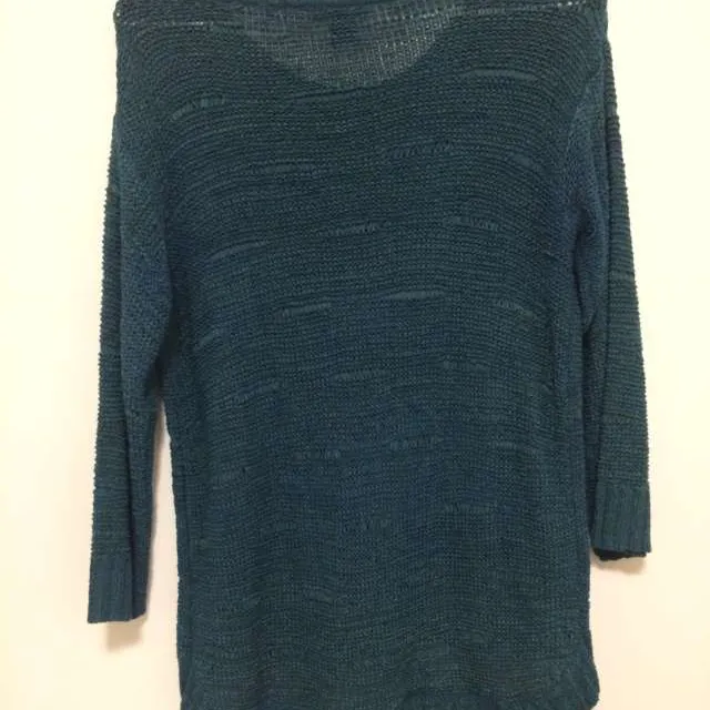 Teal Open-Knit Sweater photo 3