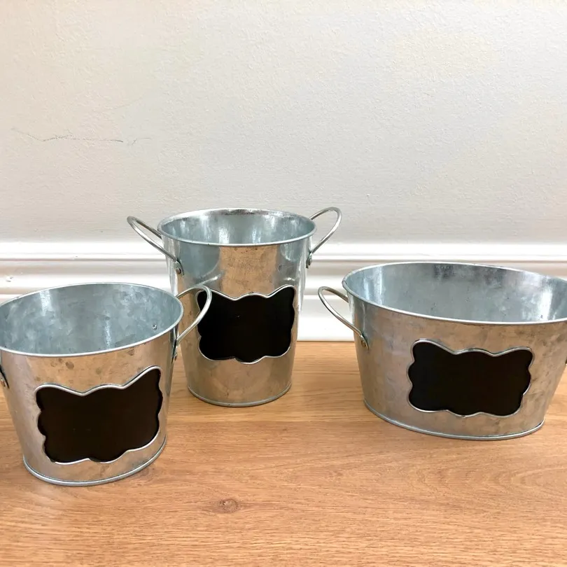 Small Metal Buckets With Chalkboard Label photo 3