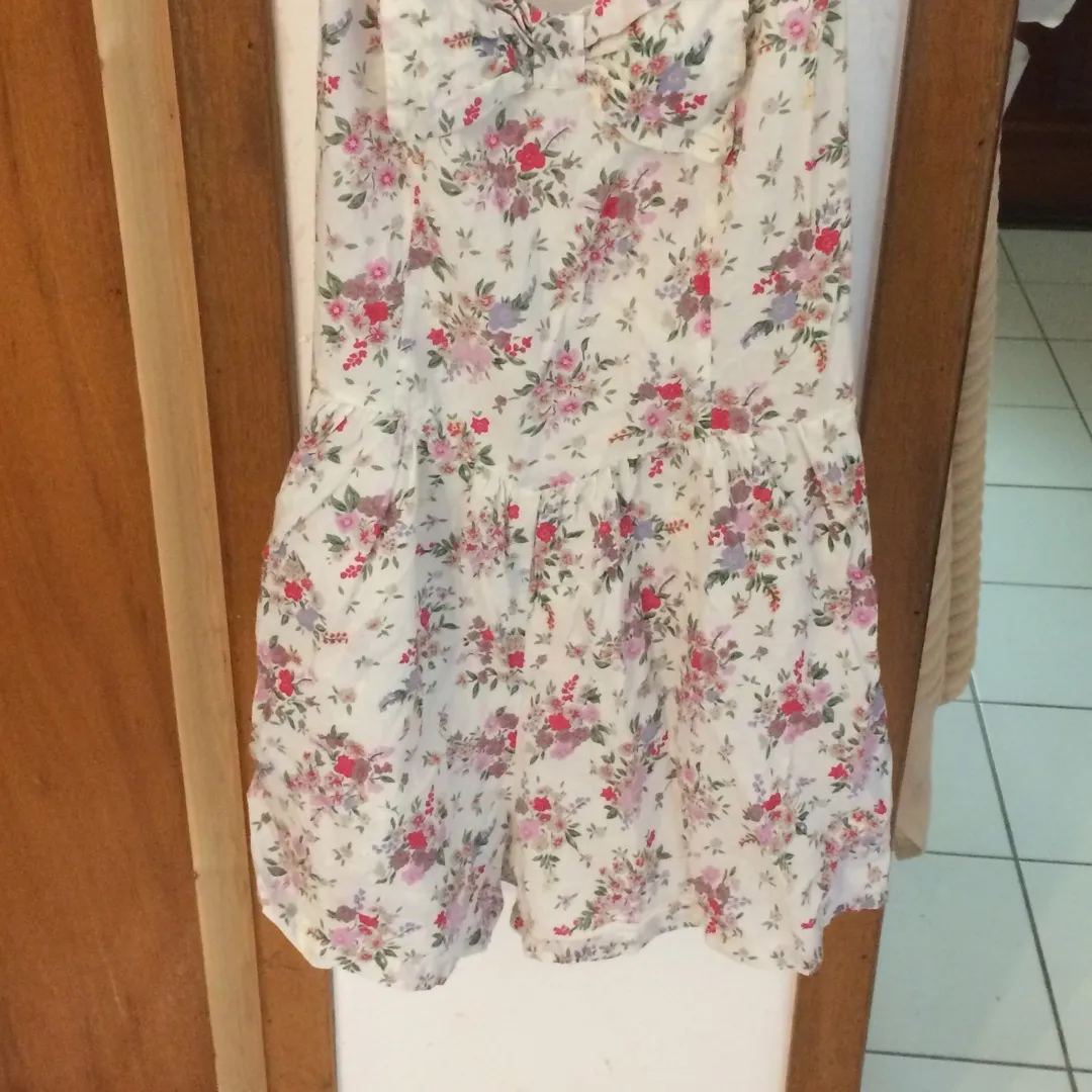 Bow Floral Romper with Pockets photo 1