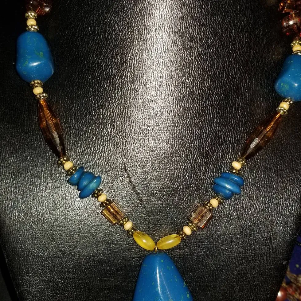 Blue and Amber Stone Beaded Necklace photo 1