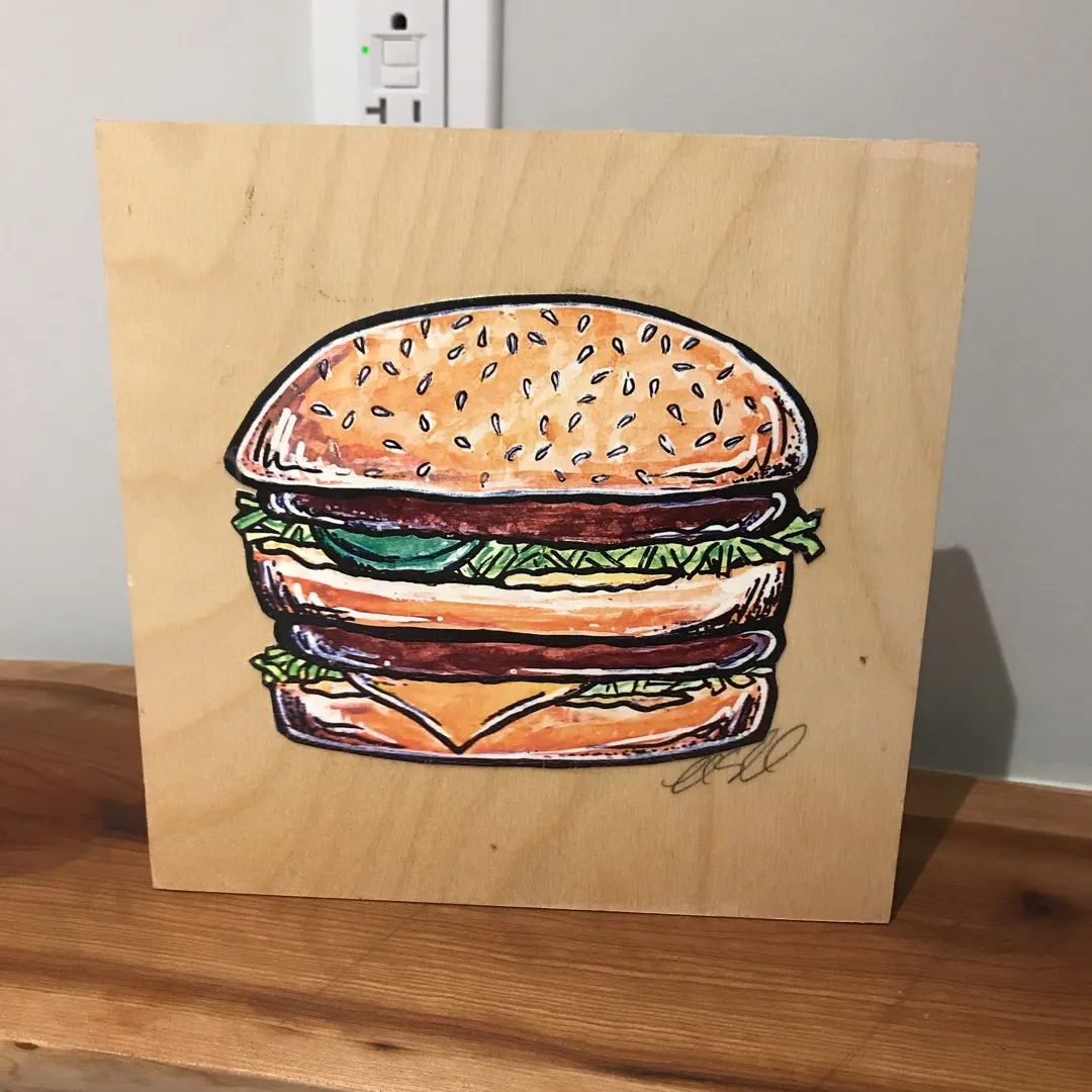 Burger Painting On Wood photo 1