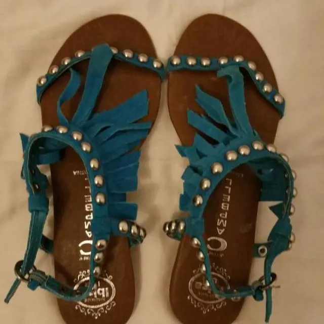 Jeffrey Campbell Sz. 8 Turquoise Suede Gladiator Sandals photo 1