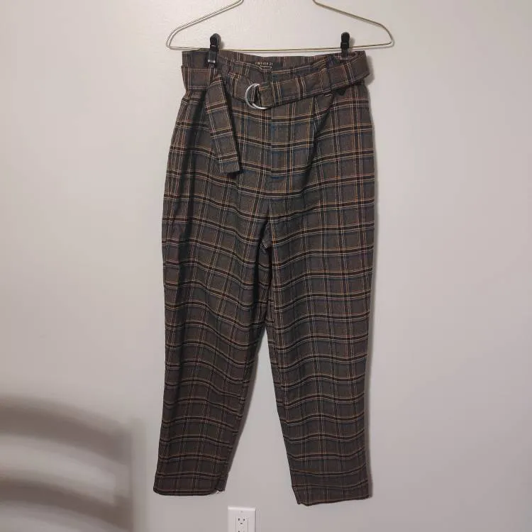 F21 Brown Plaid Pants (S) photo 1