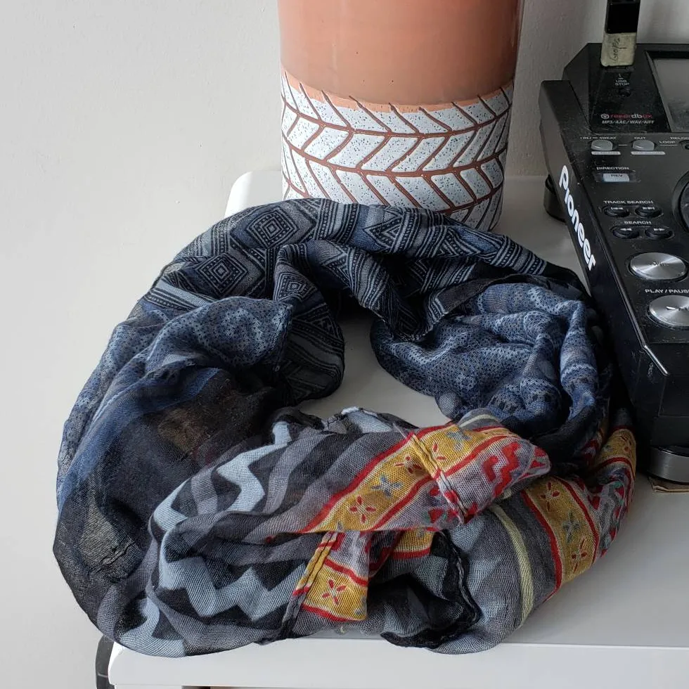 Blue & Yellow Patterned Infinity Scarf photo 1