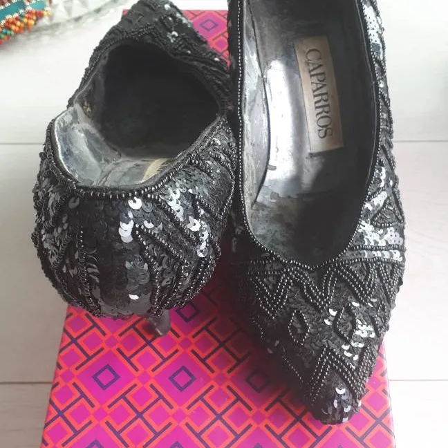 Vintage Black Sequins Heel Size 8 photo 1