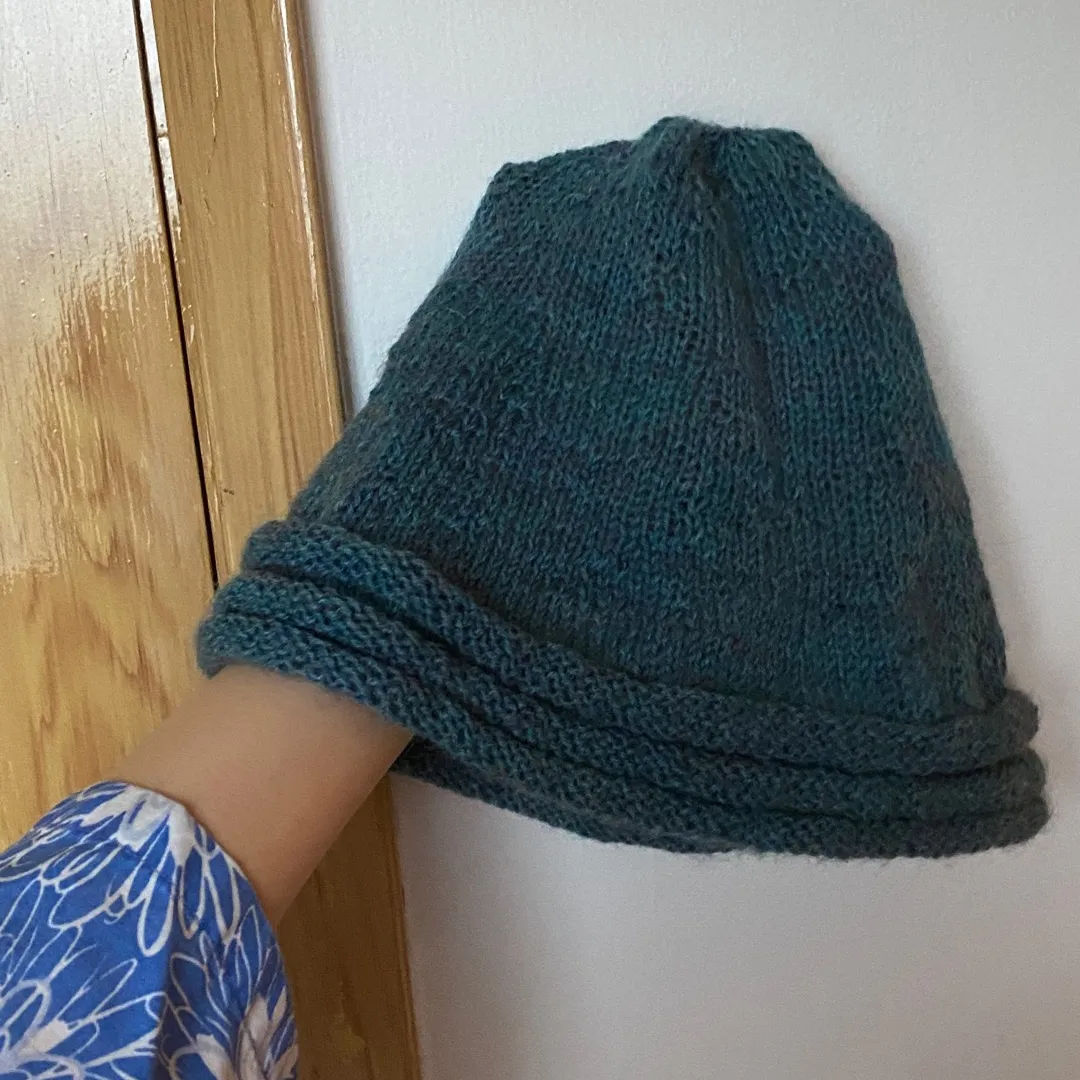 Slouchy knit blue beanie toque, handmade knitted winter cap h... photo 1