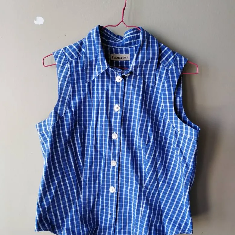 Blue And White Plaid Button Up Shirt photo 1