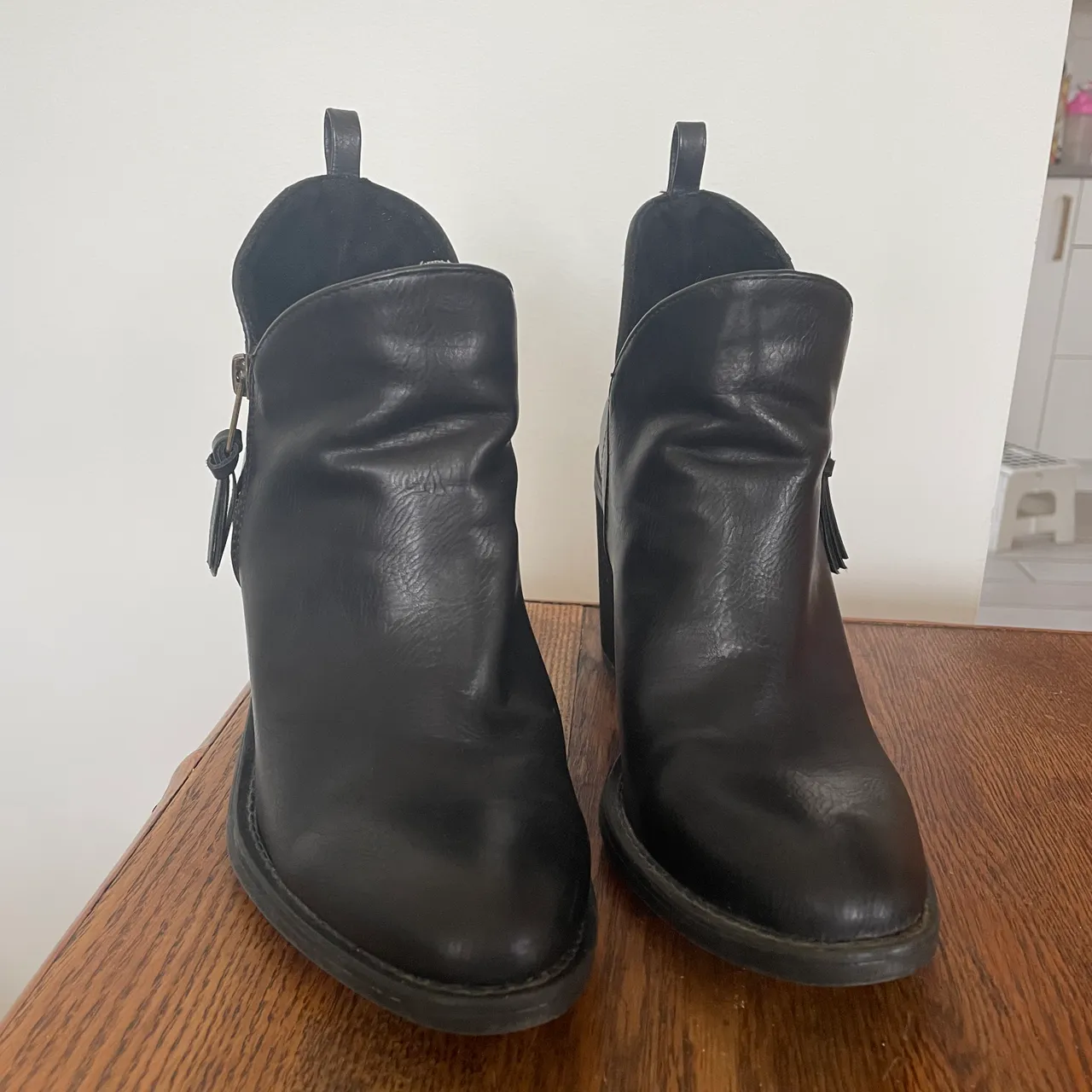 Black chunky heel booties - size 8 photo 1