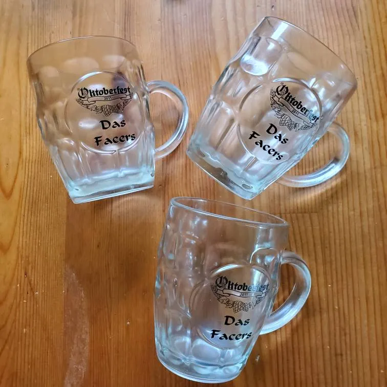 Glass Oktoberfest 2011 Beer Mugs Cups Set Of 3 Drinkware Text... photo 1