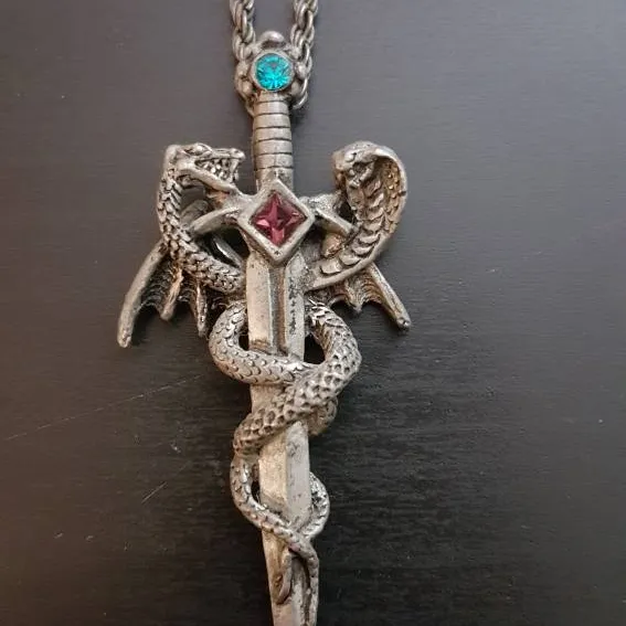 Pewter Fantasy Pendant with braided chain. photo 1