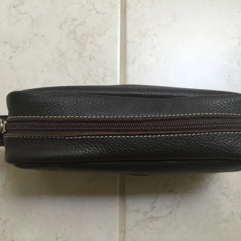 Roots Canada Large Leather Zip Pouch Travel Toiletry Shaving ... photo 3
