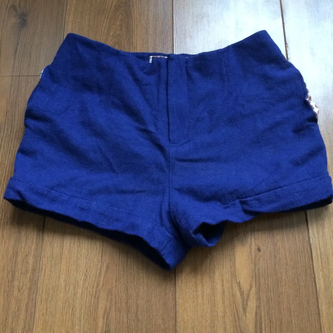 Blue Wool High Waisted Shorts photo 1