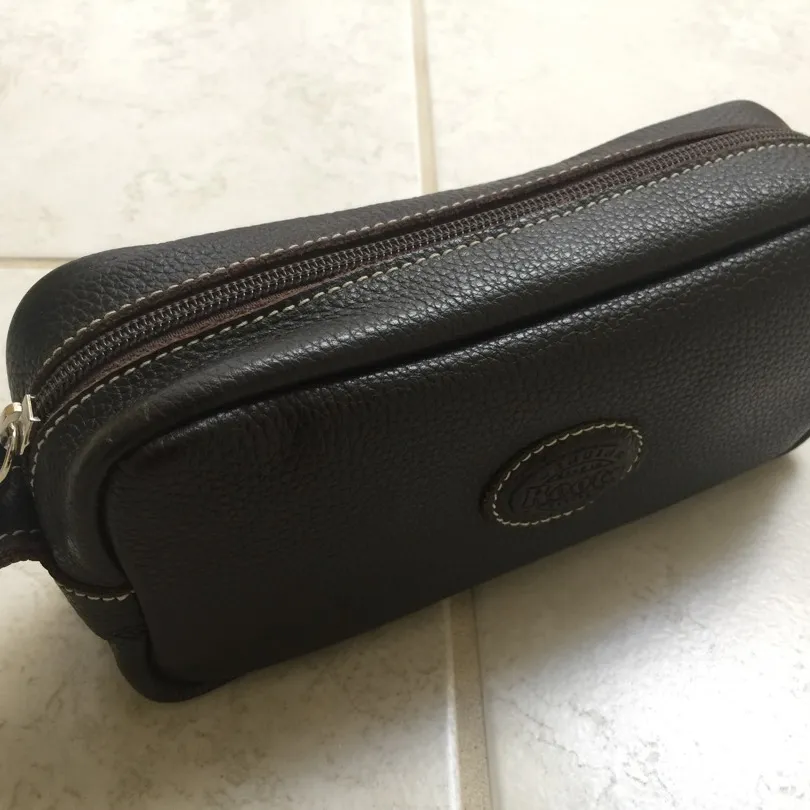 Roots Canada Large Leather Zip Pouch Travel Toiletry Shaving ... photo 4