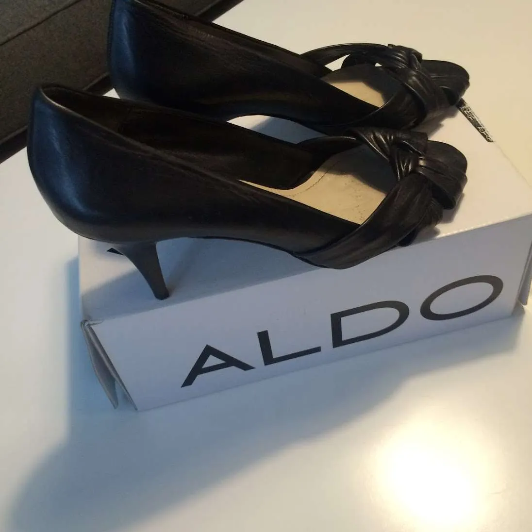 Black Leather Aldo Peep Toe Heels photo 5