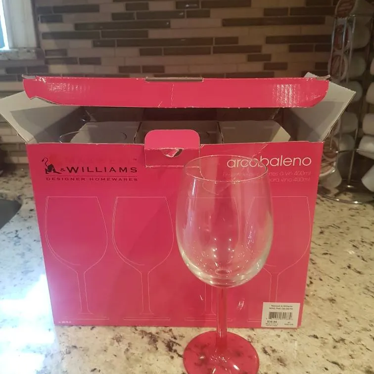 BNIB 6 Pink Stem Wine Glasses photo 1