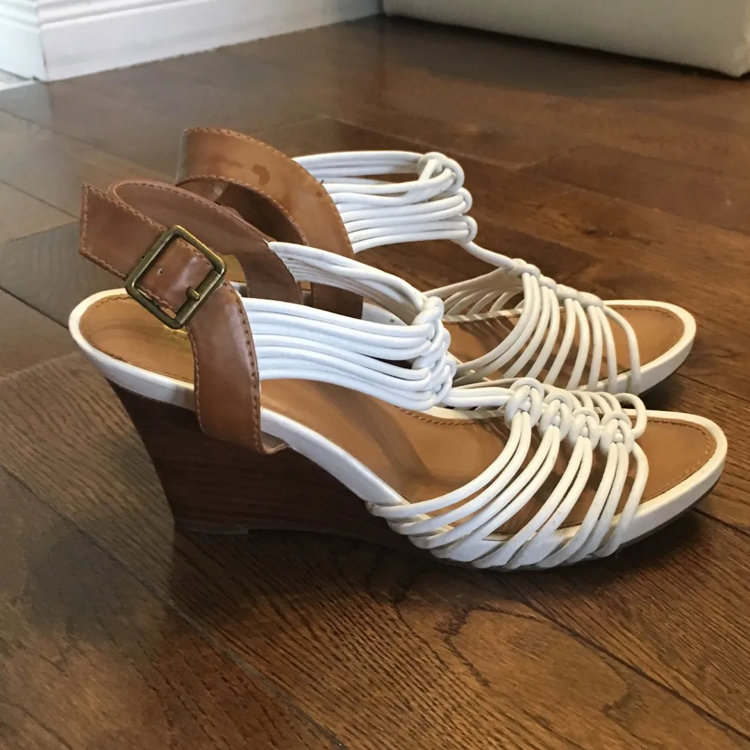 White/Brown Strappy Wedge Sandals photo 1