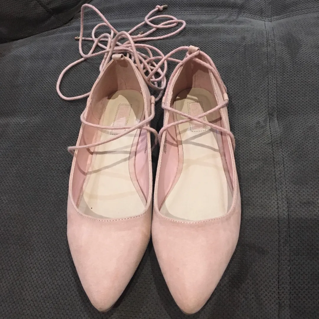 Pink Suede Lace Up Flats photo 1