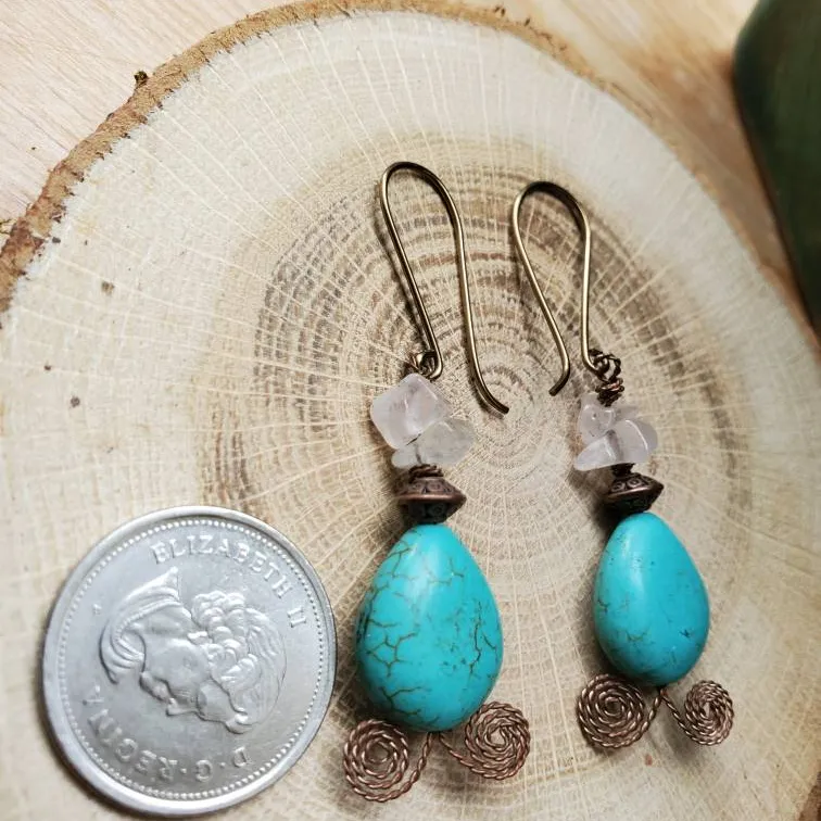 Handmade Turquoise And Rose Quartz Earrings photo 3