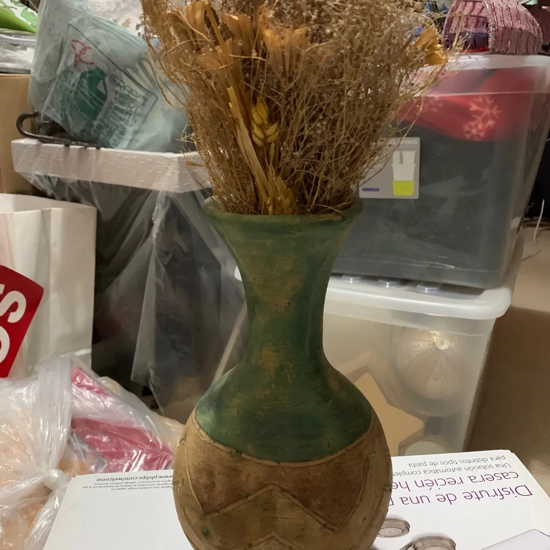 Clay Artisan Vase With Dried Flowers photo 1