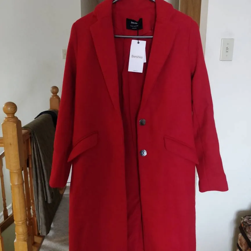 Red Bershka Wool Coat photo 3