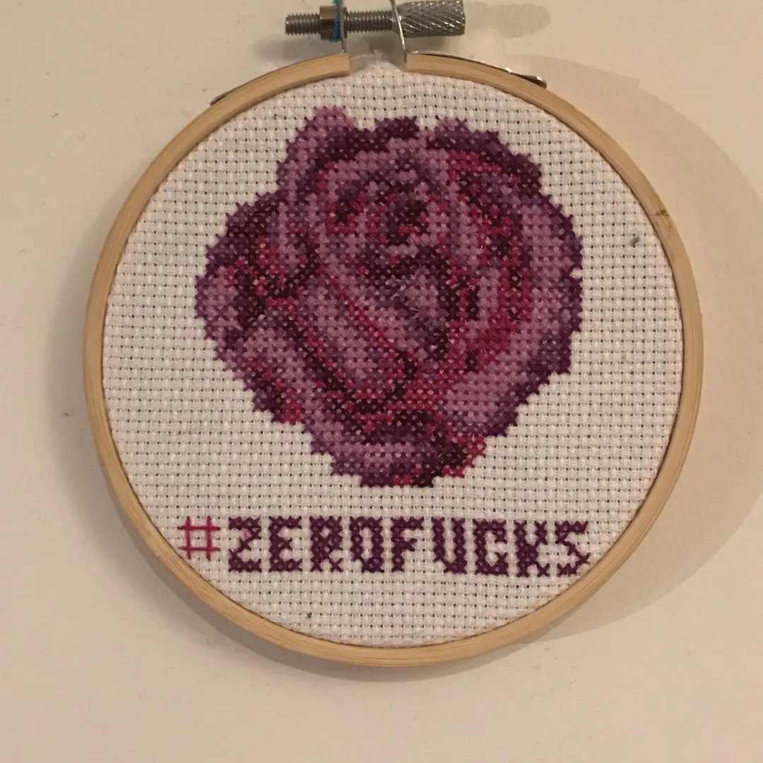 #ZEROFUCKS Rose Cross Stitch 3” photo 1