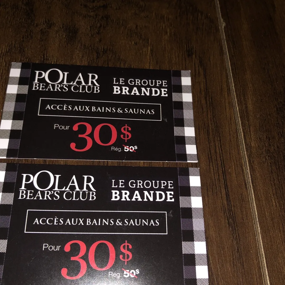 2 Polar Bear’s Club Spa passes for 30$ each instead of 50$ photo 1