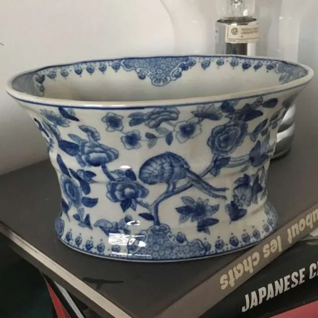 Blue & White Ceramic Planter photo 1