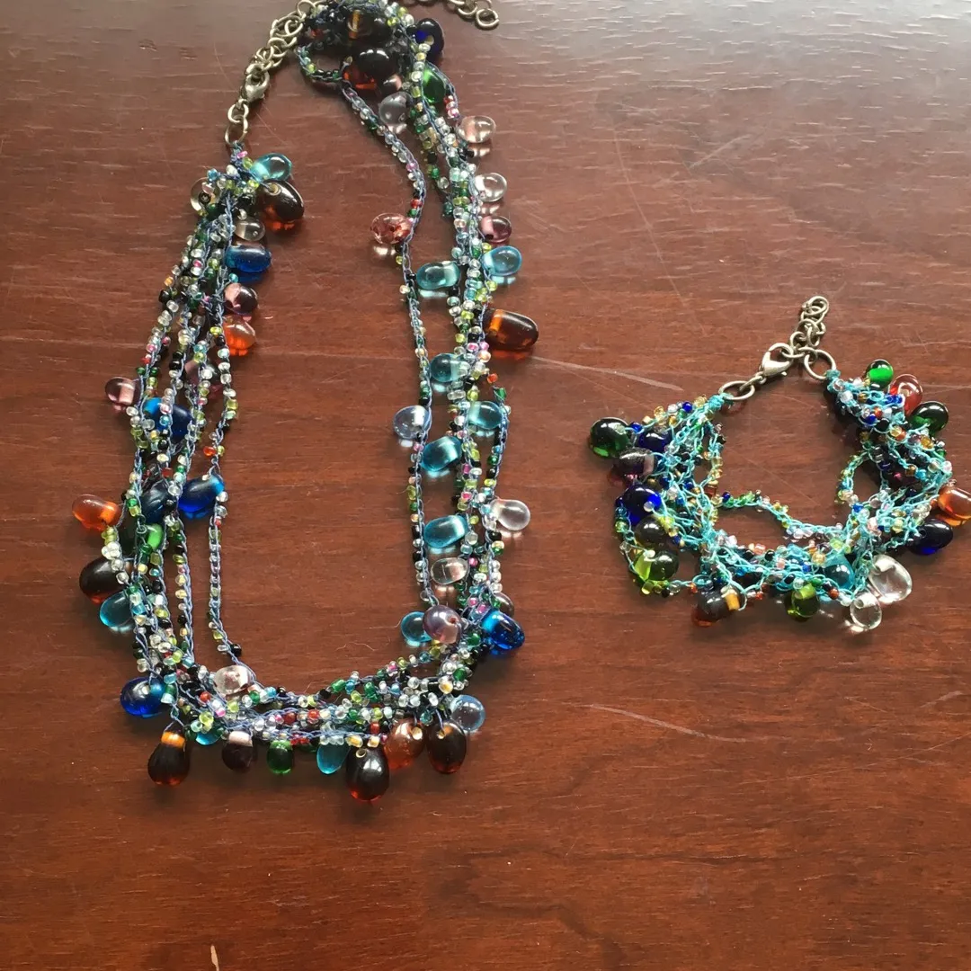 Blue Beads Necklace And Bracelet Set photo 1