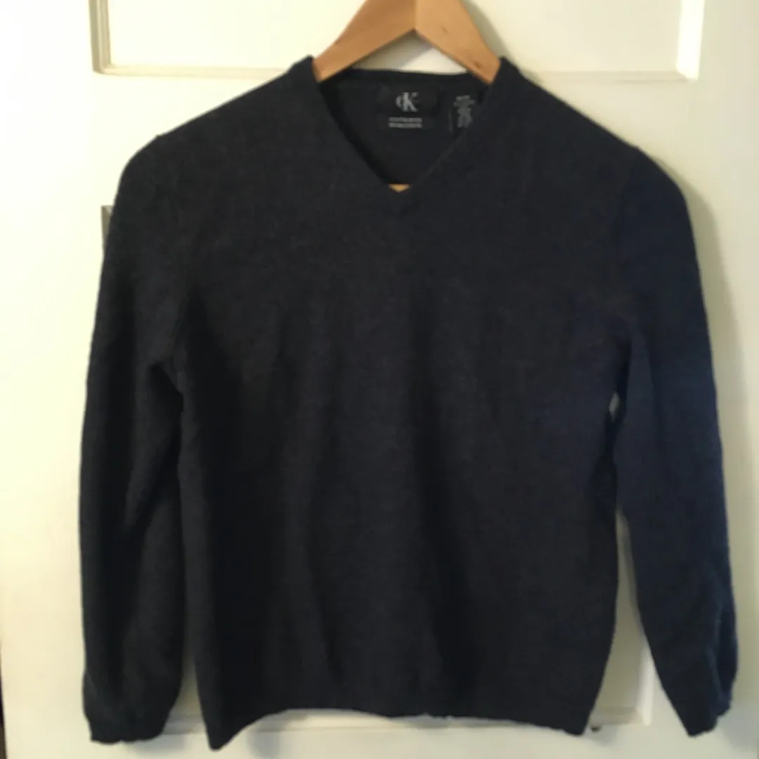 Calvin Klein Merino Wool Grey V Neck Sweater photo 1