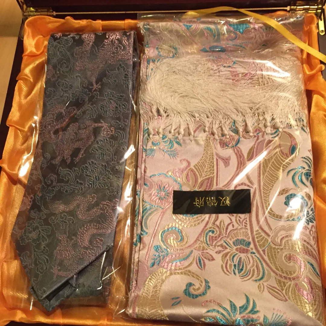 chinese silk tie and scarf photo 1