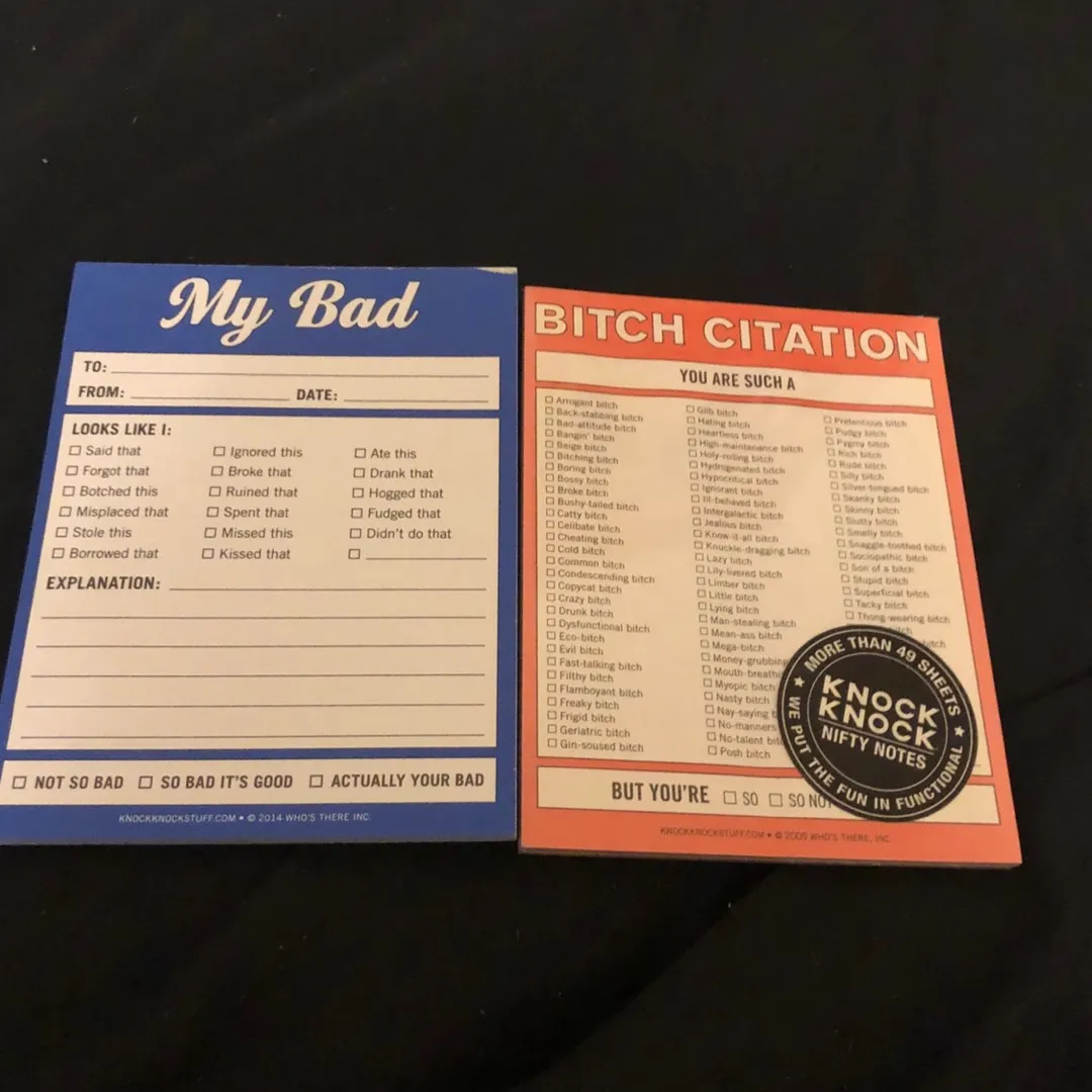 “My Bad”, “Bitch Citation”, “WTF” Sticky Notes And Notepads photo 1