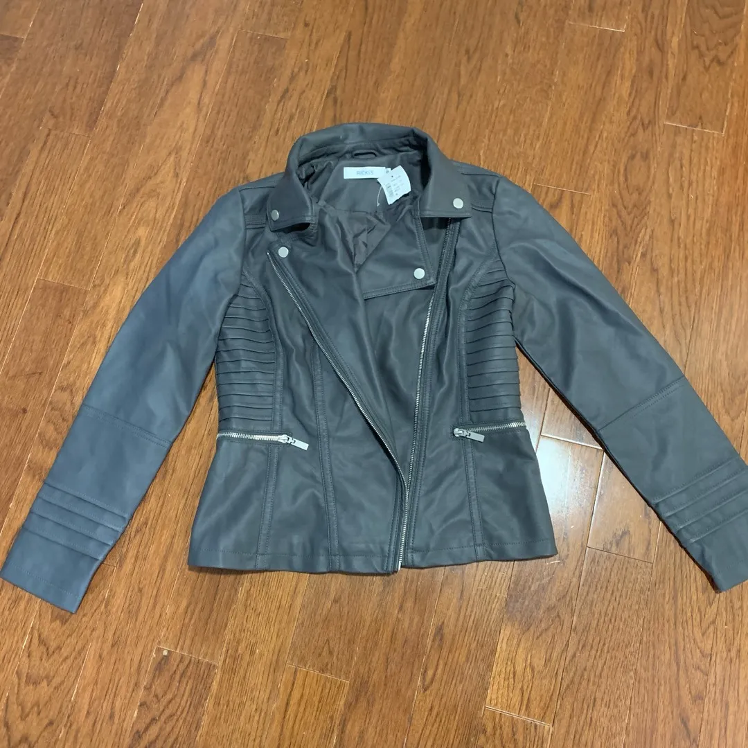Grey Faux Leather Motorcycle Jacket Brand New Ricki’s Size Sm... photo 1