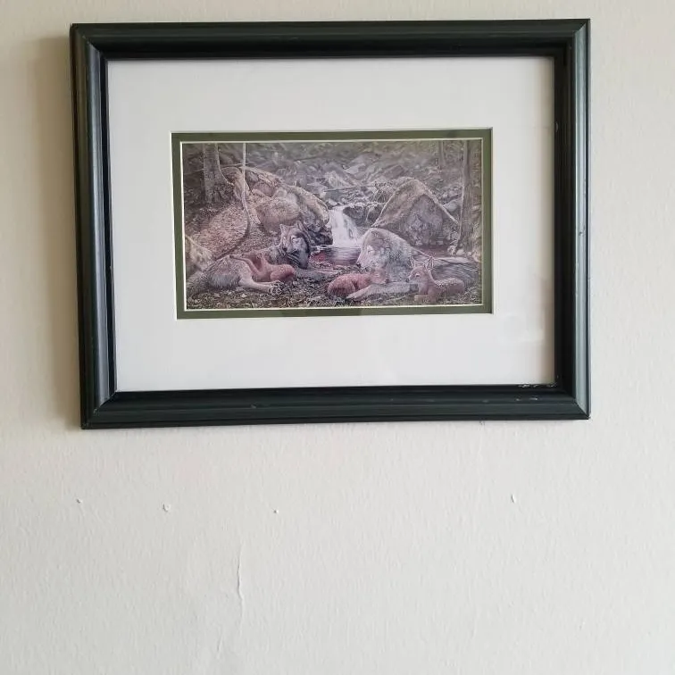 Signed Clermont Duval Framed Art With Gallery Stamp Wolf And ... photo 1