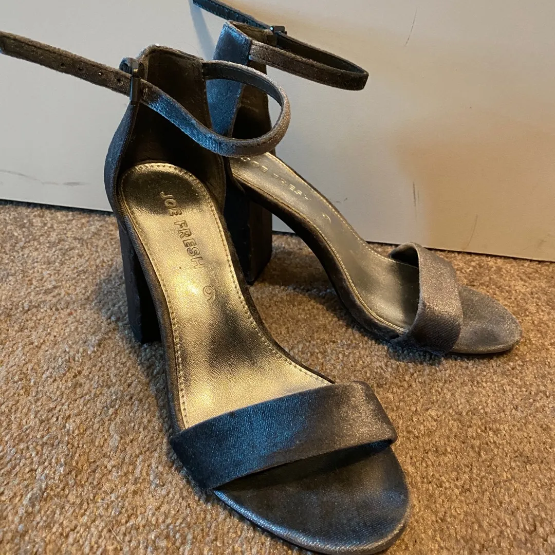 Grey/silver Velvet Chunky Heels photo 1