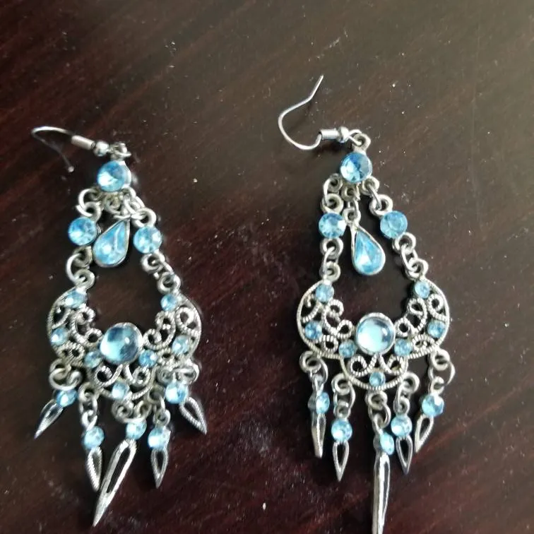 Baby Blue And Silver Chandelier Earrings photo 1