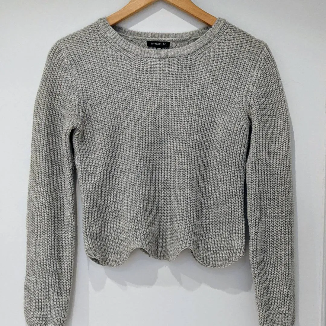 Grey Cropped Scalloped Edge Sweater XS photo 1