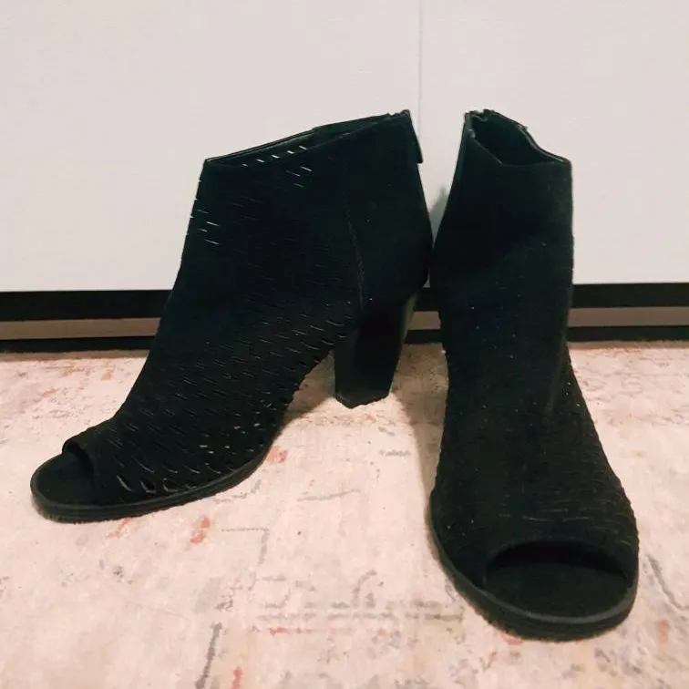 Faux Suede Open Toe Ankle Boots- 8.5 photo 3