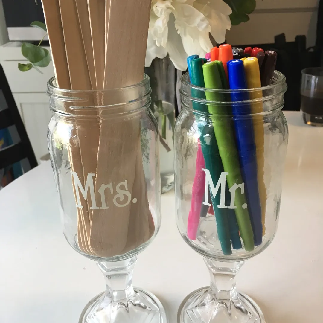 Mister And Misses (Mr And Mrs) Mason Jars With Stems photo 1
