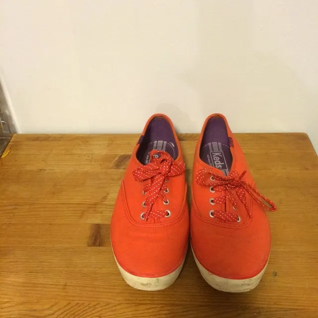 Size 7 Keds, Orange With Polka Dot Laces photo 1