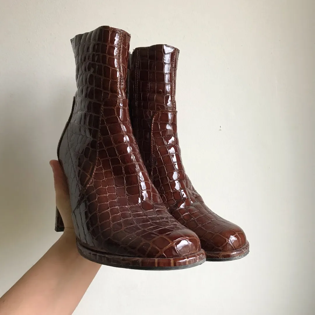 Topshop Croc Leather Boots Size 39 photo 1