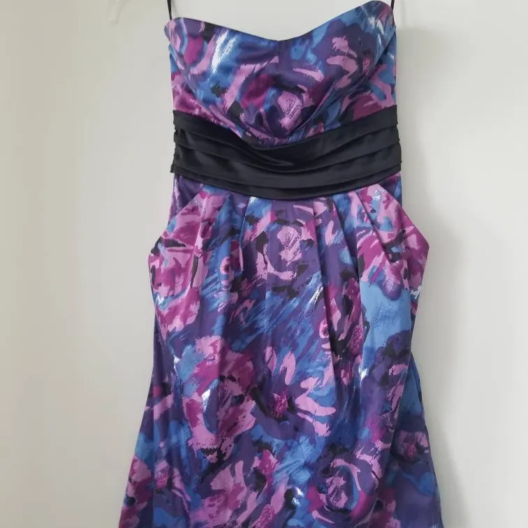 Purple Floral Strapless Dress photo 1