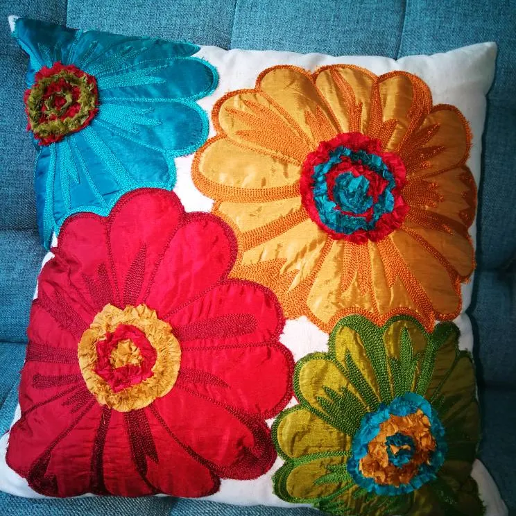 Colorful Appliqued Flower Pillow photo 1
