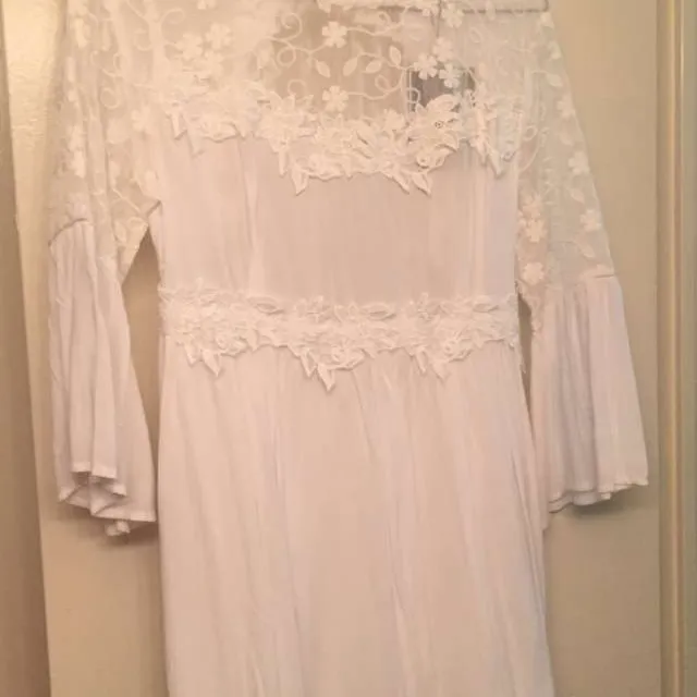 White Frilly Dress With Bell Sleeves photo 1