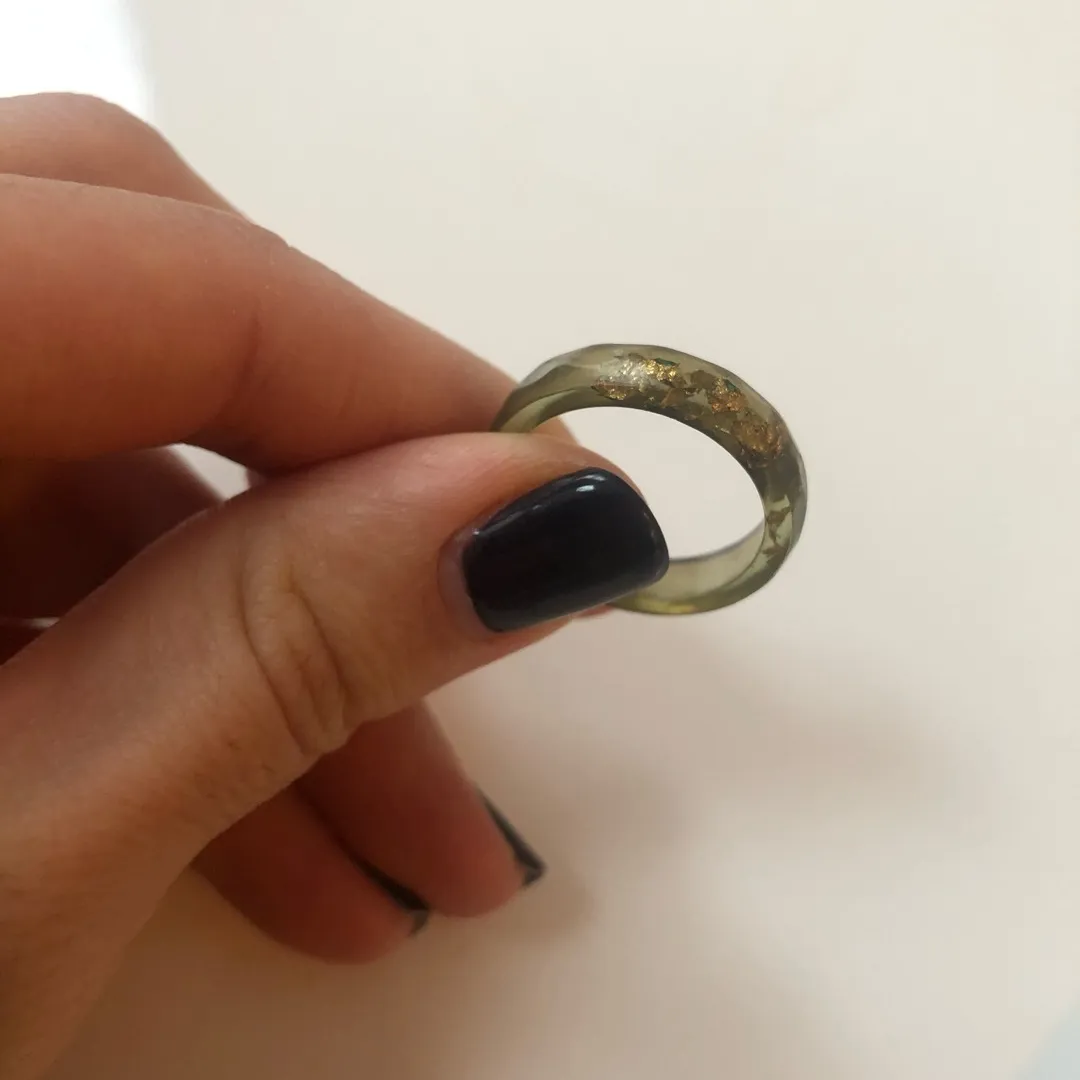 Green Acrylic Ring With Gold Flecks photo 1