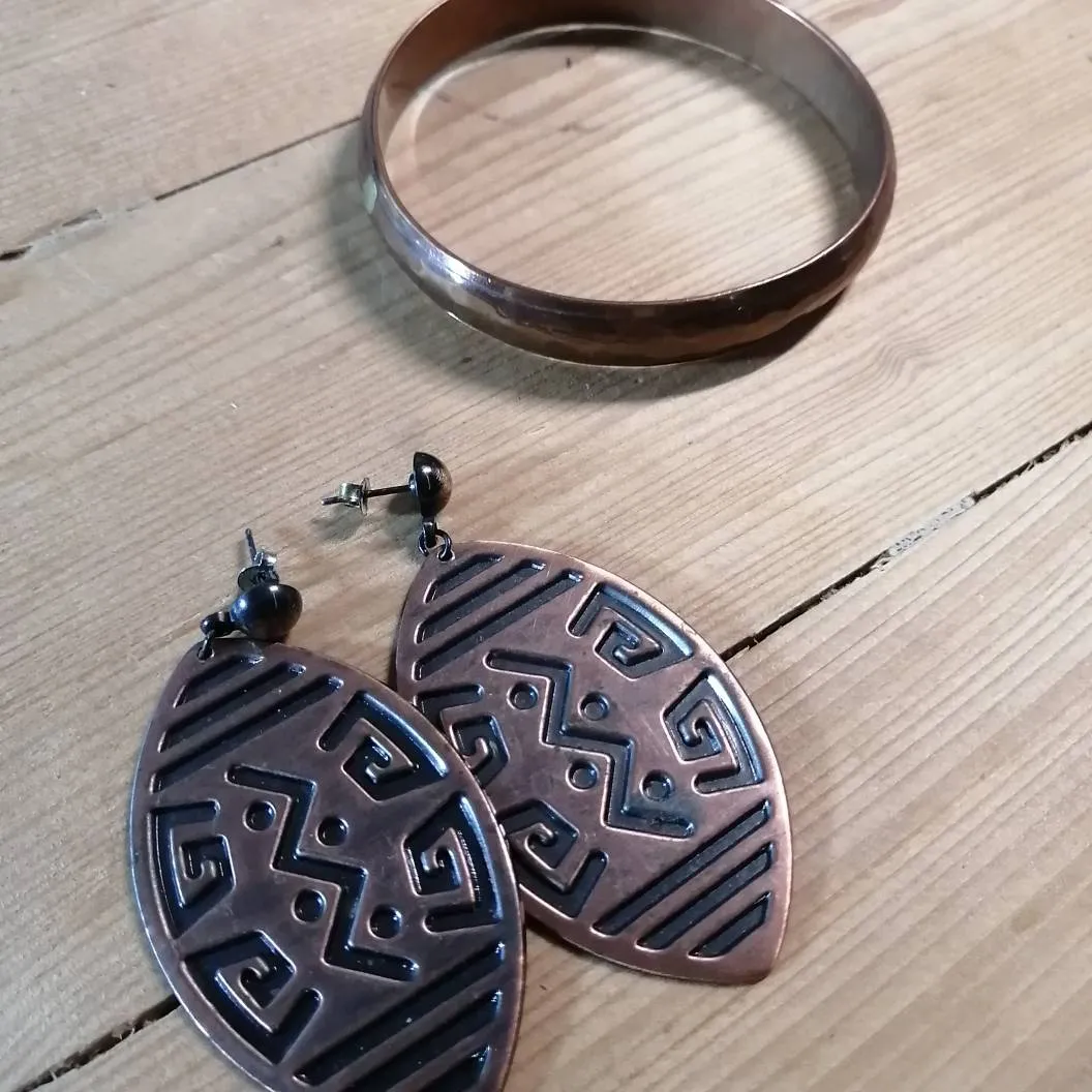 Copper Earrings And Braclet. photo 1